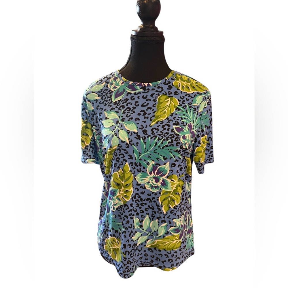 VINTAGE Tropical Leopard Print T-Shirt Blouse Jungle Leaf Tee Bold Summer